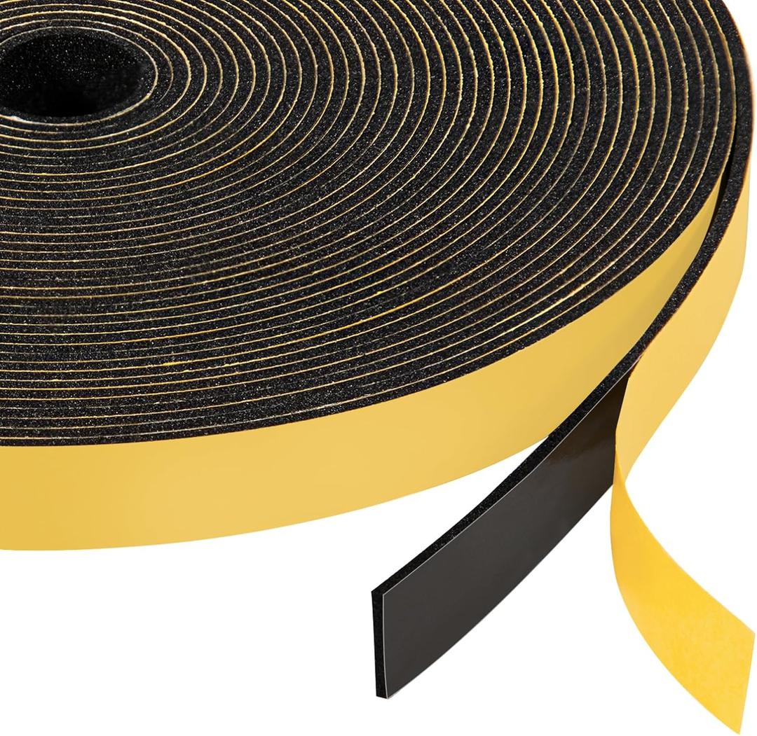 Yotache Thin Foam Tape Weather Stripping (.50) 1/2 Inch Wide x 1/16 Inch Thick (New Adhesive Craft), Seal Gasket for Speaker, Door Insulation, Soundproofing, Rattle, 33 Ft Length