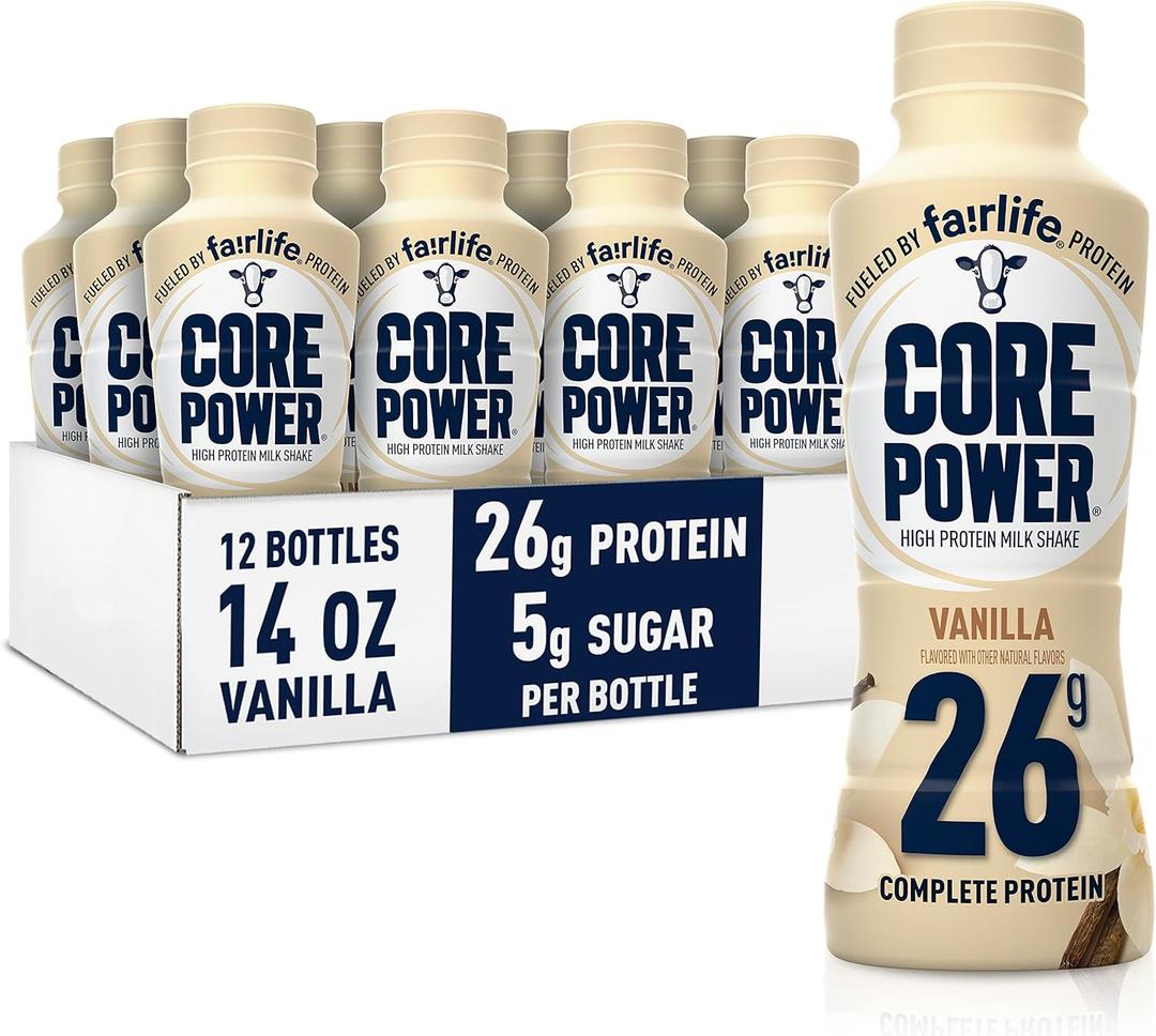 Core Power Protein Shake, Vanilla, 26g Bottle, 14oz, 12 Pack (EXP 03/02/27)