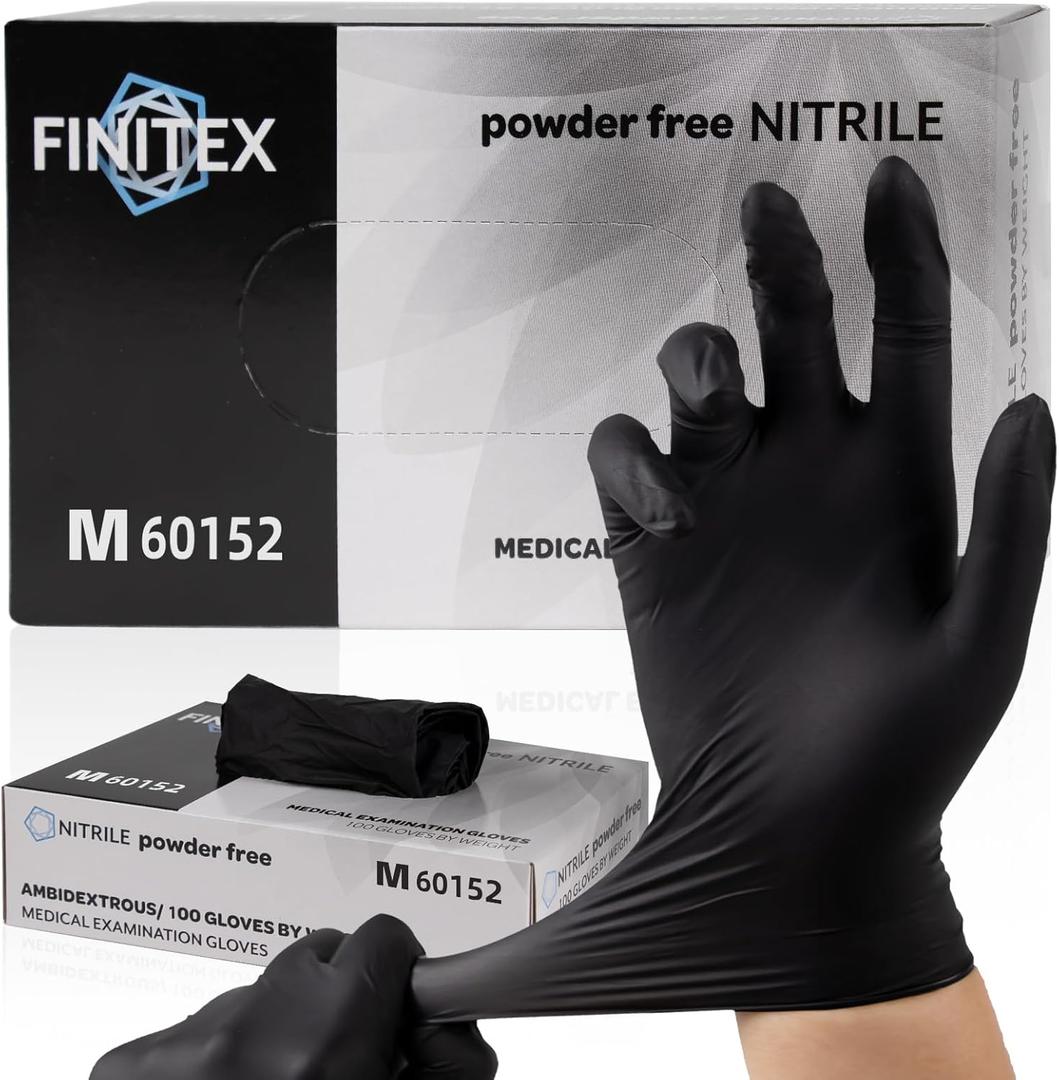 FINITEX Nitrile Disposable LatexFree Gloves Black  3.5mil 100PCS PowderFree Cleaning Medical Exam Food Glove (Large)
