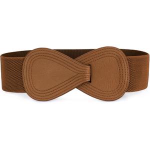 Allegra K Plus Size Interlock Buckle 8-shaped Faux Leather Elastic Belt Cinch Waistband for Lady (Fit Waist Girth:25"/63.5cm-37"/94cm, Brown)