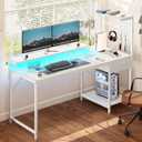 PRAISUN 55.1 Inch Gaming Desk with LED Lights & Power Outlets