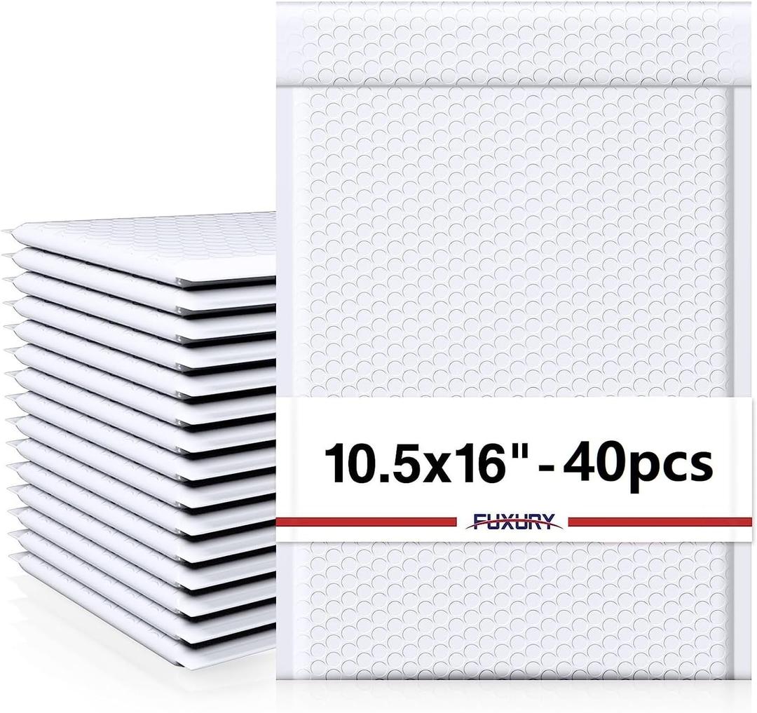Fuxury White Bubble Mailers 10.5x16" 40 Pack,Padded Envelopes Self Seal Bubble Mailer Waterproof Padded Mailer Bubble Envelopes Cushioning Bubble Shipping Mailer for Clothing, Packaging&Small Business