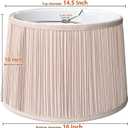 Beige Large Drum Lampshade, 14.5"Top x 16"Bottom x 10"High Pleated Fabric