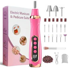 HengYuanler Professional Manicure Pedicure Kit Cordless Electric Nail File Set 6 Speed Cordless Nail Drill for Thick Nail Toenail Cuticle Hand Foot Care Nail Drill Tool(Rose)
