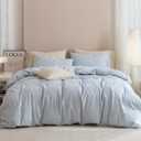 JIYUAN 100% Washed Cotton Pinstripe Duvet Cover Set King Size 104"x90", Linen-Like Soft Breathable Durable Bedding Set with Zipper Closure, All Season, Cornflower Blue/White