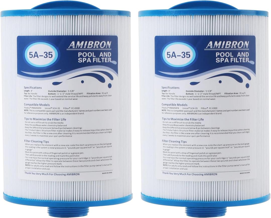 PMAX50 Spa Filter, Compatible with PMAX50P4, PAS35P, FC-0300, 5CH-35, SD-00779, Replacement for Maax Spas of Canada, 1-1/2" Male Fine Thread 35 sq.ft. Hot Tub Filter 2 Pack