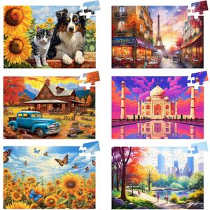 6 Packs 36 Large Piece Puzzle for Seniors,Dementia Alzheimer's Products Activities for Elderly Adults,Easy Puzzle Alzheimer’s Memory Cognitive Game Gift for Patient in Nursing Home with 6 Storage Bags
