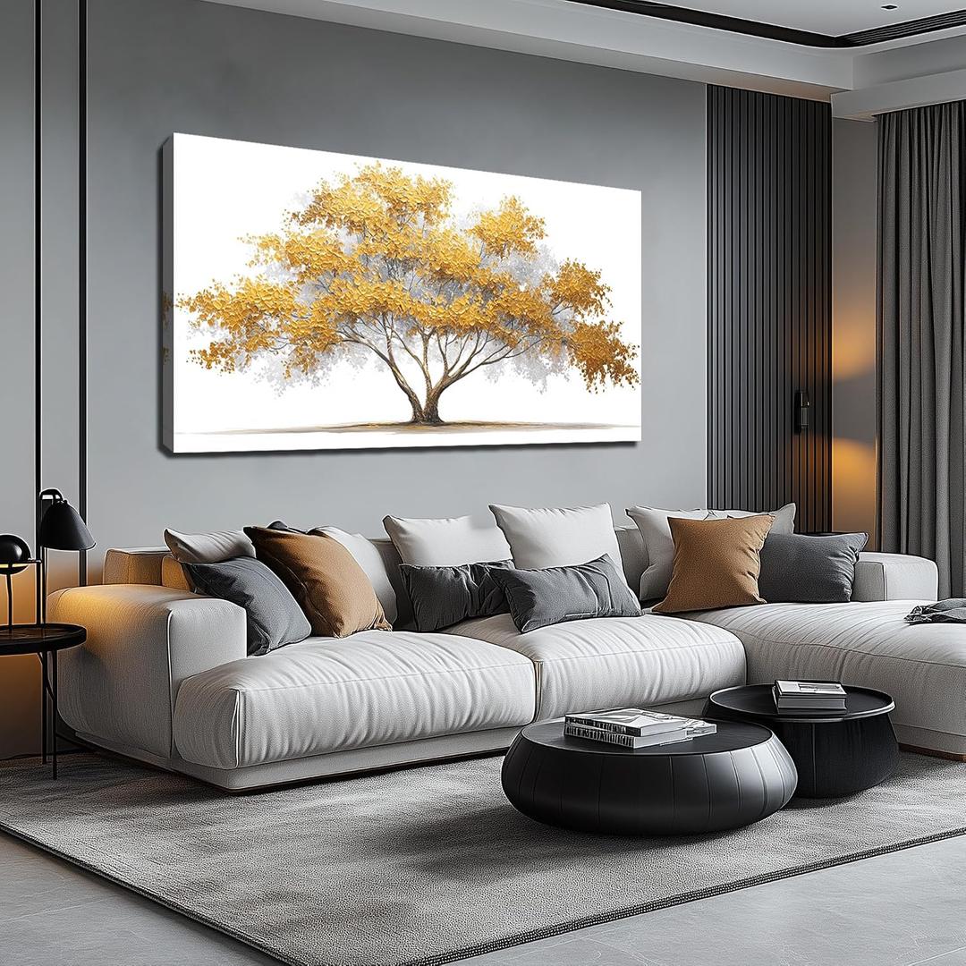 AOZEMI Yellow Wall Art Tree Wall Picture for Bedroom, 24" x 48"