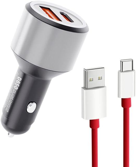 Warp Car Charger 80W for Oneplus 12 Ace 11 10 Pro 9 10T 10R 8T 8 7T 7 Pro 6T 9R Nord 2T CE 2 Lite N20 N10 N100, 25W PD PPS LED 3.3ft Fast Charging Cable