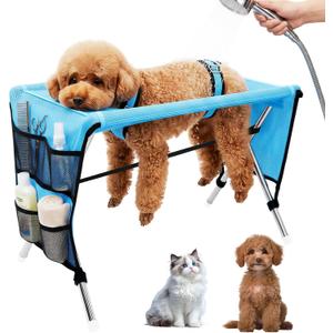 Pet Grooming Hammock for Small Dogs Cats Under 30 lbs, Stainless Steel Bracket, 30-Pound Weight Capacity, Foldable Dog & Cat Grooming Table for Nail Trimming, Bathing & Care