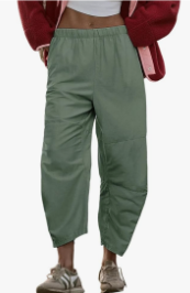 Bianstore Women's Baggy Wide Leg Barrel Pants Casual Elastic Waist Palazzo Harem Pants with Pockets, Green, Size S Bianstore Women's Baggy Wide Leg Barrel Pants Casual Elastic Waist Palazzo Harem Pants with Pockets, Green, Size S