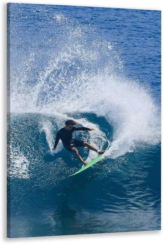 Vintage Surfing Posters Blue Ocean Summer Scenery by the Sea Canvas Wall Art White Waves Extreme Water Sports Prints for Bedroom Dorm Home Beach Decor 8x12inch Framed (style-5)