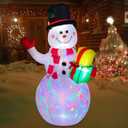 5 Foot Inflatable Snowman w/Colored LEDs, Inflatables Outdoor Decorations Built-in Rotating Colorful Lights, Blow Up Snowman Yard Lawn Lighted for Holiday Season, Quick Air Inflated