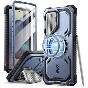 i-Blason Armorbox for Samsung Galaxy S25 Ultra Case MagSafe with Camera Cover Stand [Support Wireless Charger] 360 Full-Body Case with Screen Protector & Kickstand Phone Case for S25 Ultra, Blue