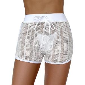 Women’s Crochet Cover Up Shorts Bikini Swimsuit Coverup Bottoms with Drawstring Beach Outfits, Size: L