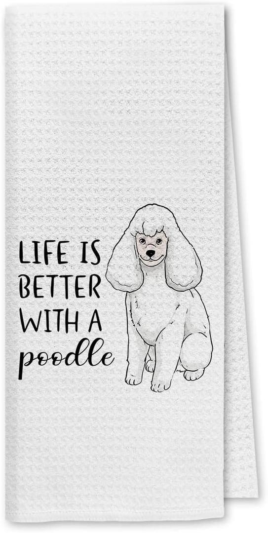 2 x Dibor Life is Better with A Poodle Kitchen Towels Dish Towels Dishcloth,Cute Poodle Puppy Dog Absorbent Drying Cloth Hand Towels Tea Towels for Bathroom Kitchen,Dog Lovers Girls Women Gifts