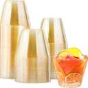 Clawsoff 100 Count 9 oz Gold Plastic Cups, Disposable Cocktail Cups for Wedding & Party, Bulk Gold Plastic Tumblers, Fancy Disposable Party Cups for Cold Drinks