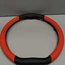 Microfiber Leather D Shaped Steering Wheel Cover, Breathable, Anti Slip, Universal 15 inch, Black with Red