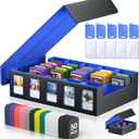 Trading Card Storage Box 5-Row 3900+ Capacity,TCG MTG Card Case with Magnetic Lid & Commander Display,Top Loader Storage for Sports Cards,Includes Dividers Dice BoxBlackBlue