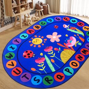 USTIDE Large Oval Kids Rug 6X9,ABC Alphabet Letters Educational & Fun Classroom Rug Non-Slip Play Mat Learning Area Rug for Bedroom Playroom Decor