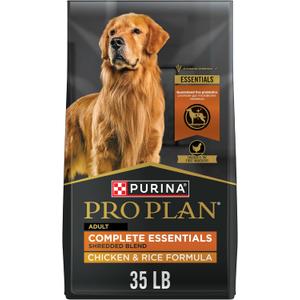 Purina Pro Plan Complete Essentials Shredded Blend Chicken and Rice Dog Food Dry Formula with Probiotics for Dogs - 35 lb. Bag (35 Pound (Pack of 1)), BB NOV 2026