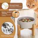 Elevated Ceramic Cat Bowl - Cat Food Bowl with Bamboo Stand - Raised Dog Dish for Puppies - Anti Vomiting, Stress Free - 13.5 oz / 400 ml - White
