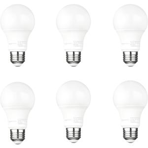 Amazon Basics A19 Dusk to Dawn Sensor LED Outdoor Light Bulb, 60W Equivalent, Energy-Efficient 9W, Soft White 2700K, E26 Base, 10,000 Hours, 6 Count (Pack of 1)