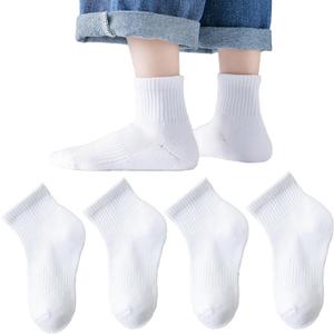 Boys Athletic Socks Half Crew Cushion White Cotton Soft Comfortable Socks for Kids (White)