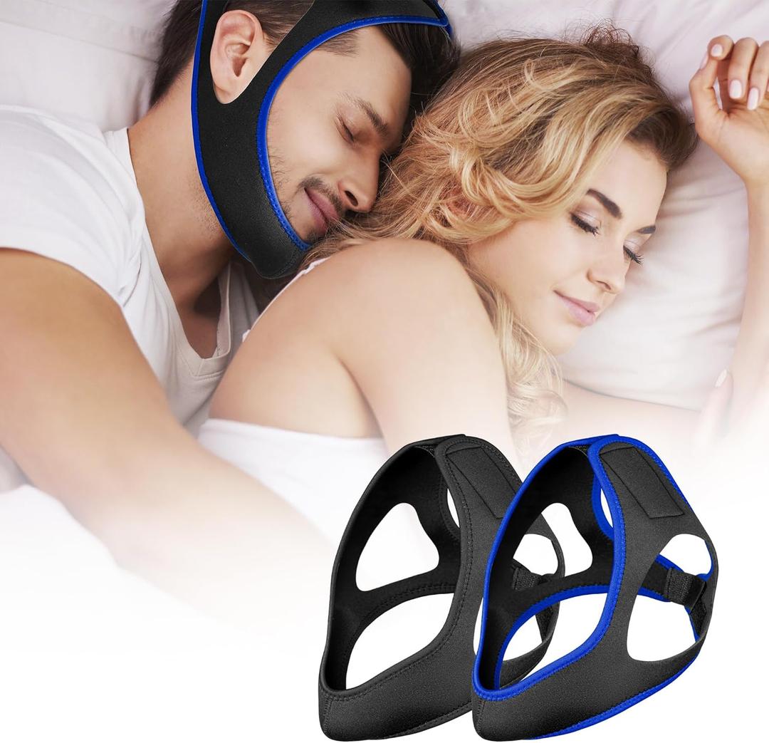 2 Pack Chin Strap for Sleeping, Anti Snoring Devices to Stop Snoring Safe and Effective for CPAP Users, Snore Stopper for Sleeping High Elasticity, Adjustable & Breathable for Men, Women (Blue+Black)