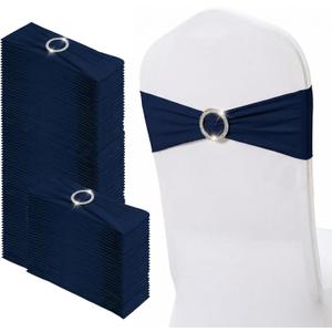 150 Pack Spandex Stretch Chair Sashes Bows, Elastic Stretch Chair Cover Bands Ties with Buckle Slider for Wedding Party Ceremony Reception Event Banquet Decoration (Navy Blue)