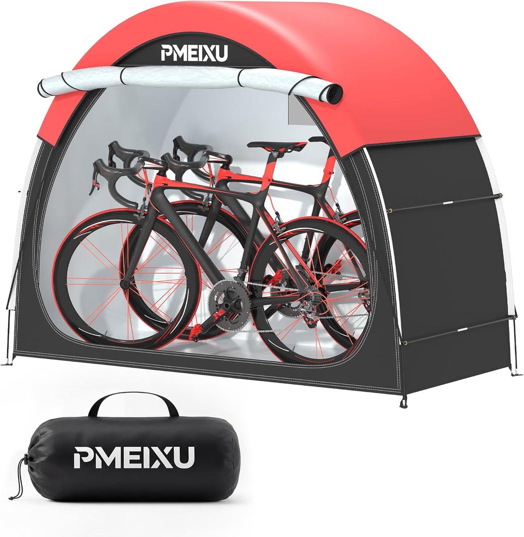 Upgraded Bike Storage Shed Tent, 210D Oxford Fabric PU4000 Waterproof Bicycle Shed, 53" High-Clearance Outdoor Shelter for 2-3 Bikes, Portable Storage for Motorcycles Garden Tools & Lawn Mowers (6.6x2.6FT)