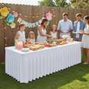 HolidayIdeas 2 Pack Spandex Table Skirt for 6 Ft Rectangle Tables, White Fitted Stretch Tablecloth 30 x 72 Inch, Wrinkle Resistant Ruffle Design for Wedding Banquets, Baby Showers, Parties