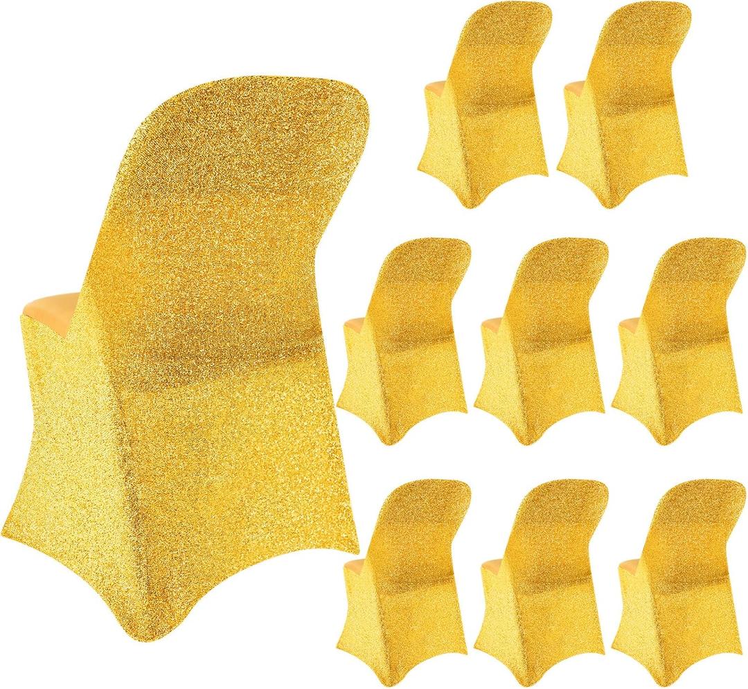 Kinlop 10 Pcs Gold Spandex Stretch Chair Cover, Gold Stretch Chair Slipcovers Fitted Removable Folding Cover Protector for Dining Wedding Home Banquet Party Decor Supplies(Bright Gold)