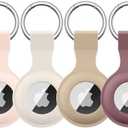 4 Pack Airtag Case Holder for Apple Air Tag, Airtag Case with Anti-Lost Keychain, Silicone Protective Cover for Kids' Backpacks, Dog Collars, Luggage, Multi-Color Protective AirTag Accessories (Milk tea + smoky purple + pink sand + starlight)