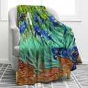 Jekeno Floral Blanket Flower Gifts for Women Kids Girls Wife Mom Birthday Christmas Home Bedroom Blue Purple Flowers Flowers Oil Painting Decor Soft Cozy Throw Blankets 50"x60"