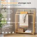 oakvivo Free Standing Towel Rack, 3 Tier Bamboo Blanket Rack for Bathroom, Blanket Drying and Display Racks with Shelf, Blanket Holder for Oversized Bath Towels (Natural)