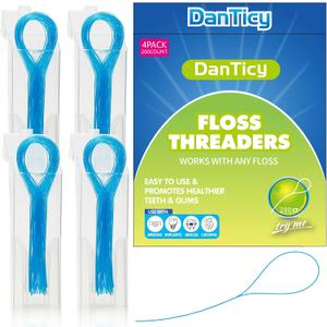 Floss Threaders, Deep Clean Dental Floss Threader for Braces, Bridges, and Implants 200PCS(4Pack),Blue