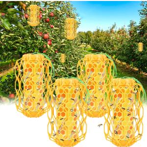 4 Pack Upgraded Wasp Trap Outdoor Hanging, Carpenter Bee and Hornet Catcher, Reusable Yellow Jacket Trap with Bait Reservoir, Bee Killer and Wasp Catcher for Outside (Orange)