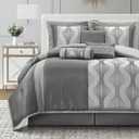 California King Comforter Set, Grey, 7 Pieces in a Bag, Ultra Soft Jacquard with Solid Piecework, Luxury Bed Set with Comforters, Bed Skirt, Pillow Shams and Decorative Pillows
