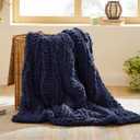 Bedsure Chunky Knit Throw Blanket for Couch - 100% Hand Knitted, 5.06 lbs GentleSoft Blanket with Giant Chenille Yarn for Bed Living Room Home Decor, Thick and Cozy, Navy, 50x60 Inches