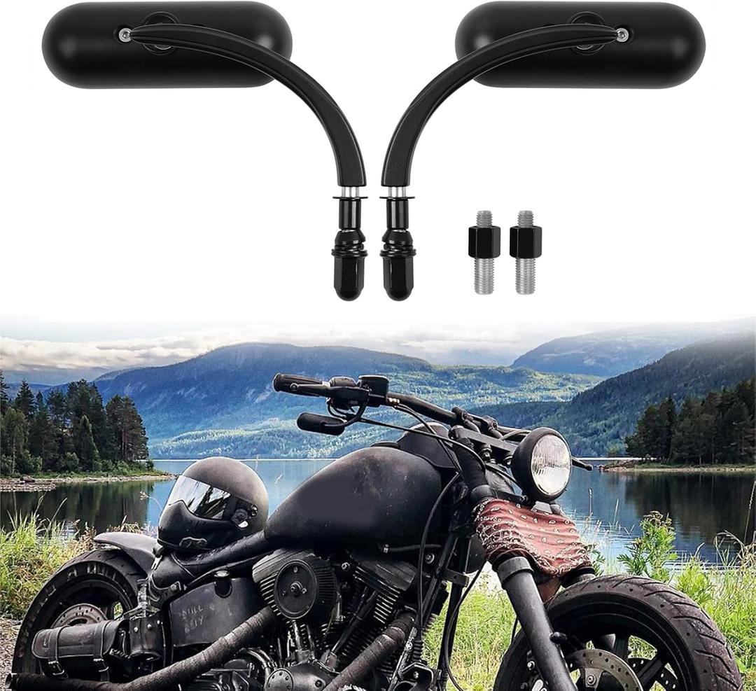 Black 8mm 10mm Motorcycle Mini Oval Rearview Mirrors For Dyna Softail Touring Sportster 883 1200 Electra Glide Cruisers Choppers