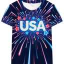 Fourth of July Top 6T Toddler Boys American Flag T Shirt Graphic Polyester USA Star 4th of July Tee Memorial Kids Top
