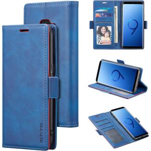 QLTYPRI Case for Samsung Galaxy S9, Soft Premium PU Leather Flip Case with Card Slot Kickstand Split Magnetic Closure Shockproof Protective Slim Wallet Cover for Samsung Galaxy S9 - Blue