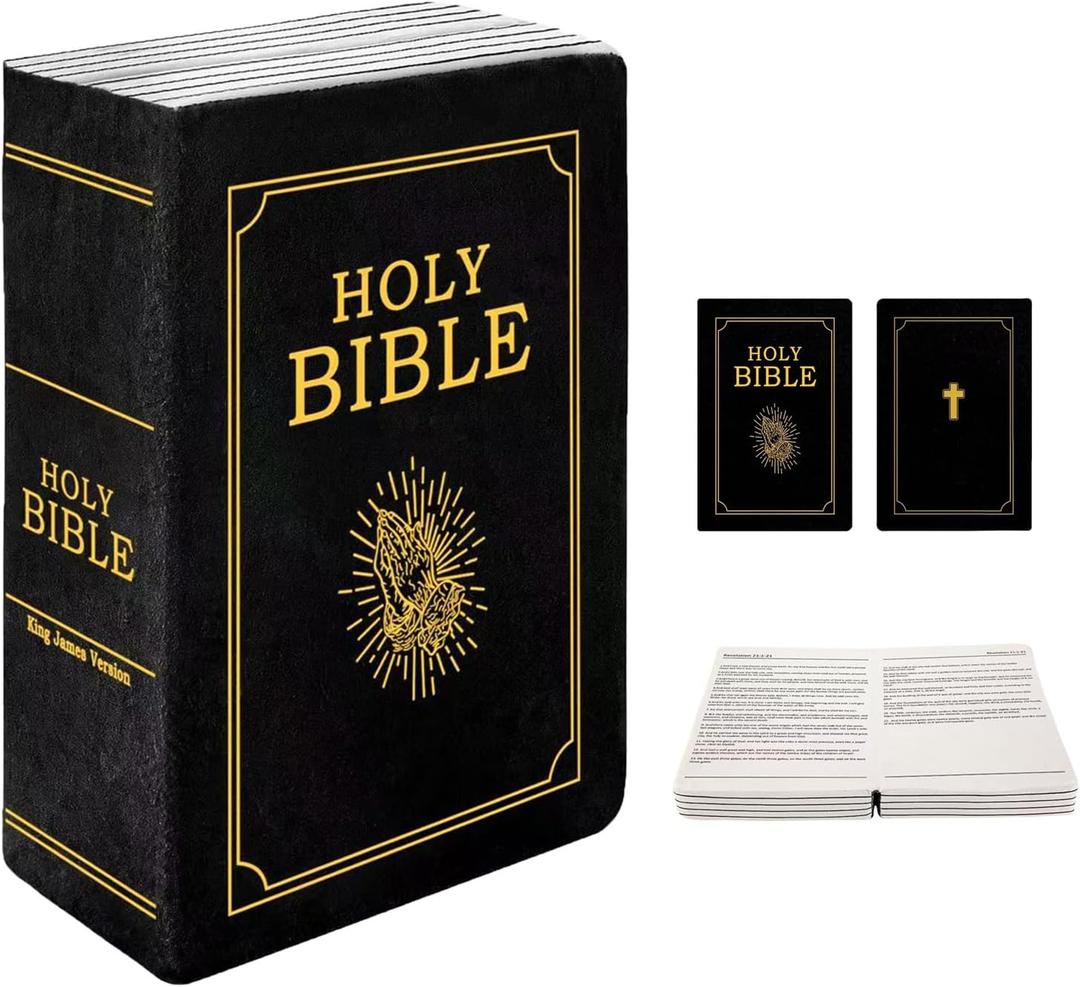 The Holy Bible Pillow Plush- Book Shape, Openable, Cozy Faith Bible Pillow Christian Bible Verse Pillow (Black)