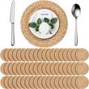 FoldTier 60 Pcs Round Placemats Bulk Plate Chargers Set 11.8 Inch Woven Placemat Rustic Braided Straw Rattan Charger Natural Water Hyacinth Place Mat for Wedding Party Table Single Tableware Use