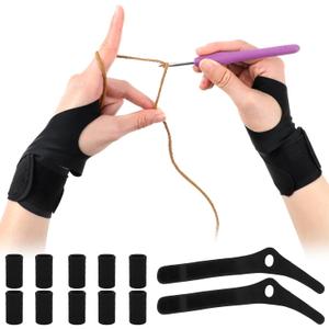 Qianyu 2 Pack Ergonomic Crochet Hooks Gloves and 10 Pack Finger Sleeves Crochet Hook Grips Wrist Supports Crochets Supplies Comfortable Accessories for Knitting Crochets Lover