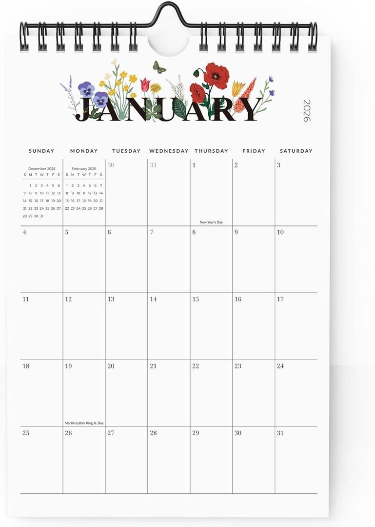 Cabbrix Mini Calendar 2026 Wall Calendar, 12 Months Calendar Runs from January 2026 to December 2026, Small Vertical 6 x 9 Inch Monthly Planner for School Office Home Organizing (White)