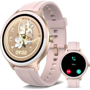 YMZ Smart Watch for Men Women, 1.27" HD Touchscreen Fitness Tracker, Bluetooth Calling, 100+ Sports Modes, Sleep Monitor, IP68 Waterproof, Compatible with Android & iOS (Rose pink)