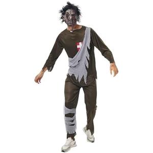 6PCS Adult Men Zombie Costume with Scary Mask Tattoo Stickers Creepy Halloween Cosplay Party Outfits Small
