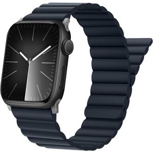 Tasikar Magnetic Straps Compatible with Apple Watch Strap 49mm 45mm 44mm 42mm Ultra 2 Ultra Series 9 8 7 6 5 4 3 2 1 SE 2 SE, Silicone Band with Magnetic Closure for Men Women (Navy Blue)